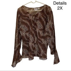 Details Animal Print Chiffon Shirt Size 2X